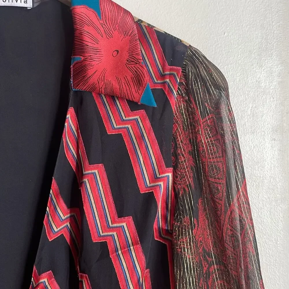 Alice + Olivia Multi-Color Mixed Print Wrap Blouse - Picture 5 of 16